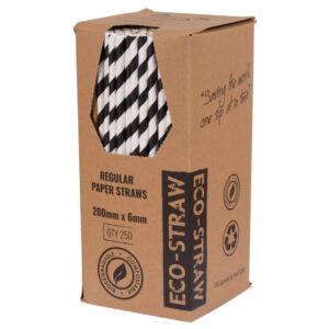 Paper Drinking Straw Regular Black / White - 20/6