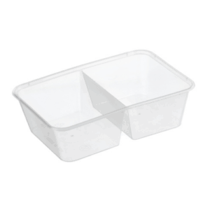 Rectangle Two Compartment Container Smooth 'G' - Clear - 650ml
