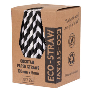 Paper Drinking Straw Cocktail - Black - White Stripe - 12/5.5