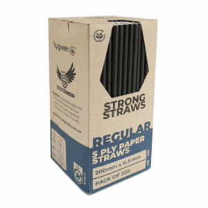Paper Drinking Straw Regular Black - 'Strong' - 200mm / 6.5mm (D)