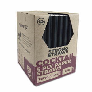 Paper Drinking Straw Cocktail - Black - 'Strong'- 135mm / 6.5mm (D)