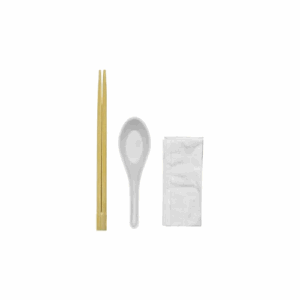 Wooden Cutlery Combo Chopsticks, Sugarcane Soup Spoon & Napkin Set